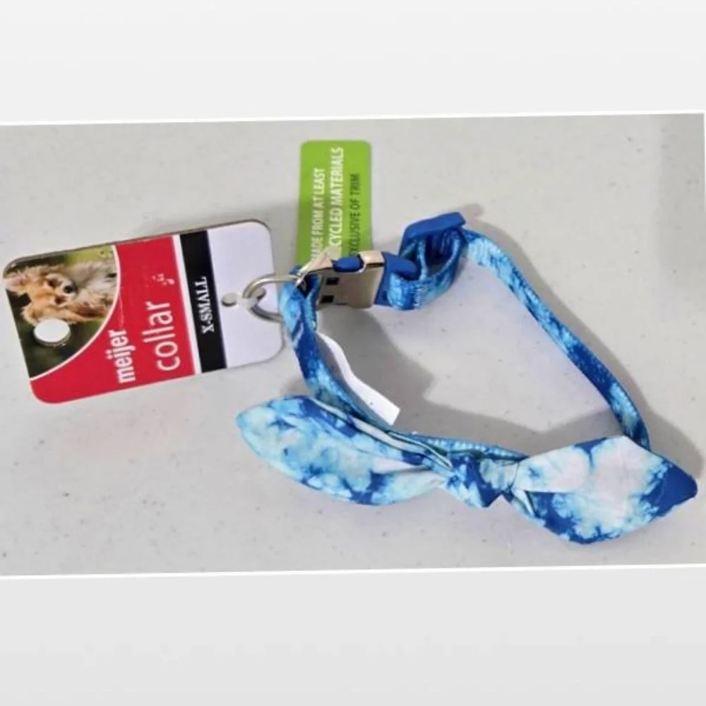 New Pet Dog Collar X-Small Bow Tie Blue White Tie Dye Animal Adjustable NWT